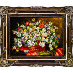 Tapis persan figuratif noué à la main de Tabriz représentant des fleurs
