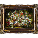 Tapis persan figuratif noué à la main de Tabriz représentant des tulipes