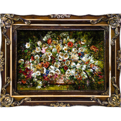 Tapis persan figuratif noué à la main de Tabriz représentant des tulipes