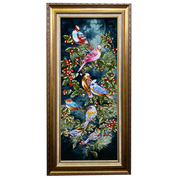 Tapis persan figuratif noué à la main de Tabriz représentant un rossignol