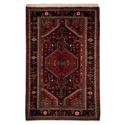 Tapis Persan en Laine Fait Main avec Design Tribal Intriqué Bleu Marine