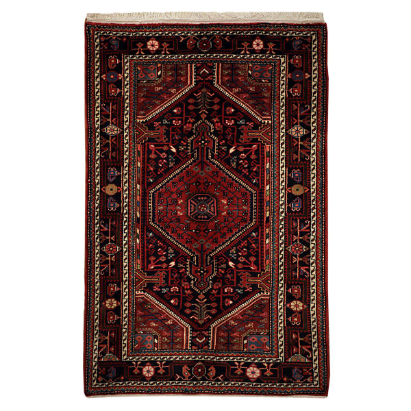 Tapis Persan en Laine Fait Main avec Design Tribal Intriqué Bleu Marine