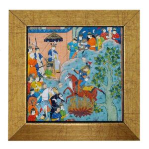 Carreau persan décoratif encadré – Shahnameh inspiré : Feu