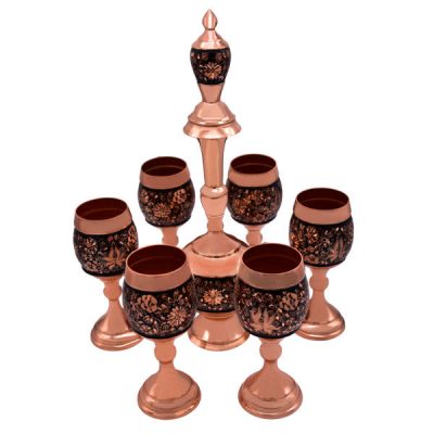 Ensemble de pichet en cuivre Ghalamzani persan et tasses
