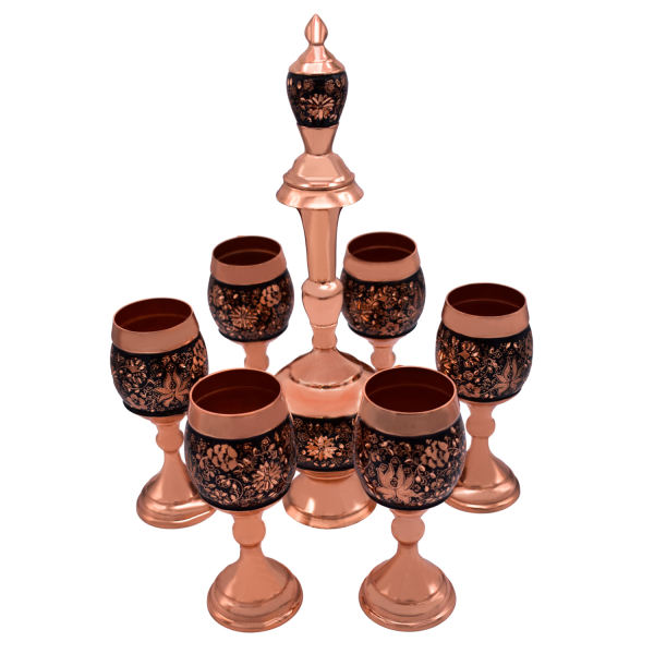 Ensemble de pichet en cuivre Ghalamzani persan et tasses