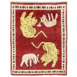 Tapis Gabbeh en laine persane tissé à la main avec motifs animaliers