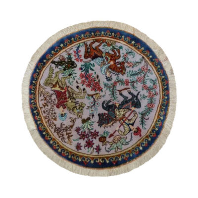 Nappe en Soie Thème Tapis Persan Nouée à la Main Chasse