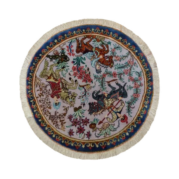 Nappe en Soie Thème Tapis Persan Nouée à la Main Chasse