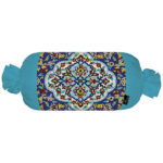 Traversin Cylindrique Traditionnel Persan avec Tissu en Velours Bleu Clair