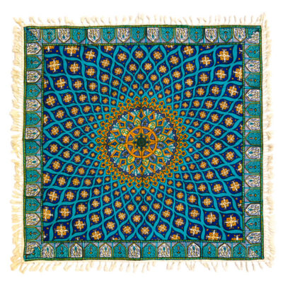 Nappe Iranienne : Impression Traditionnelle Kalamkari d’Isfahan Bloc Galaxie Bleue