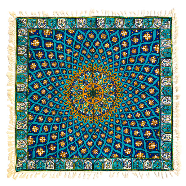 Nappe Iranienne : Impression Traditionnelle Kalamkari d'Isfahan Bloc Galaxie Bleue