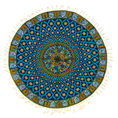 Nappe Iranienne : Impression Traditionnelle Kalamkari d’Isfahan Bloc Galaxie Bleue II