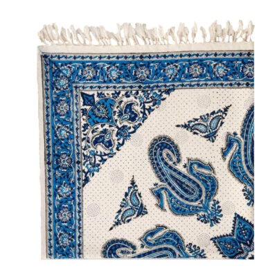 Nappe Iranienne : Impression Traditionnelle Kalamkari d’Isfahan Bloc Ciel Bleu