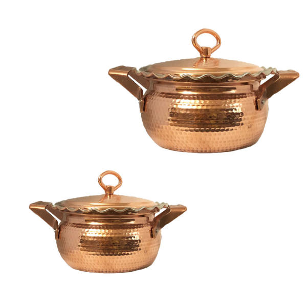 Marmite en cuivre persan - Ensemble de 2 marmites martelées traditionnelles, modèle 199