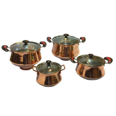 Marmite en cuivre persan – Ensemble de 4 marmites martelées traditionnelles, modèle Tala