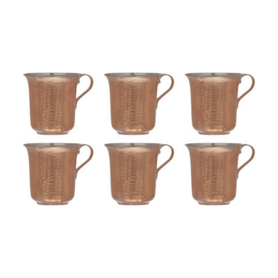 Tasse persane en cuivre – Ensemble de 6 fabriquées à la main avec anse pour boissons froides – Martelées Zanjani