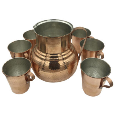 Tasse persane en cuivre – Ensemble de 6 fabriquées à la main avec anse pour boissons froides – Martelées