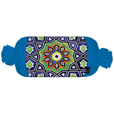 Traversin Cylindrique Traditionnel Persan avec Tissu en Velours Bleu