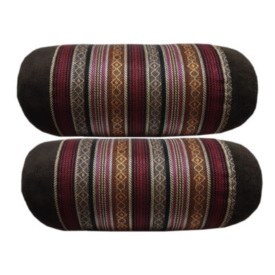 Traversin Cylindrique Traditionnel Persan avec Tissu en Velours Rouge Bordeau