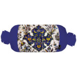 Traversin Cylindrique Traditionnel Persan avec Tissu en Velours Bleu