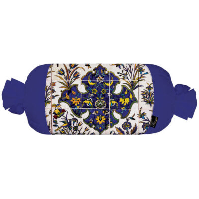 Traversin Cylindrique Traditionnel Persan avec Tissu en Velours Bleu
