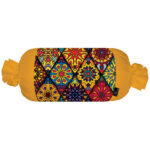 Traversin Cylindrique Traditionnel Persan avec Tissu en Velours Jaune