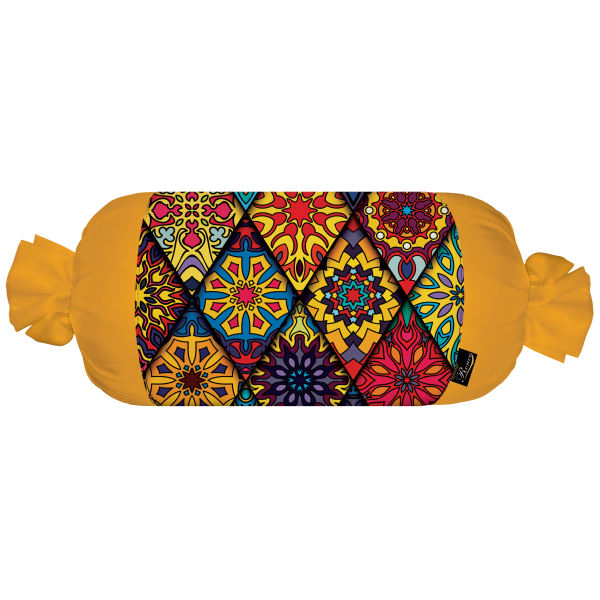 Traversin Cylindrique Traditionnel Persan avec Tissu en Velours Jaune