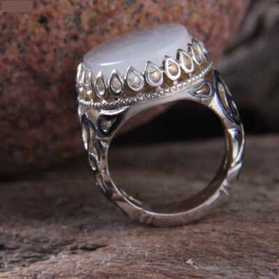 Bague en argent Agate pour homme Élégance Opale Blanche