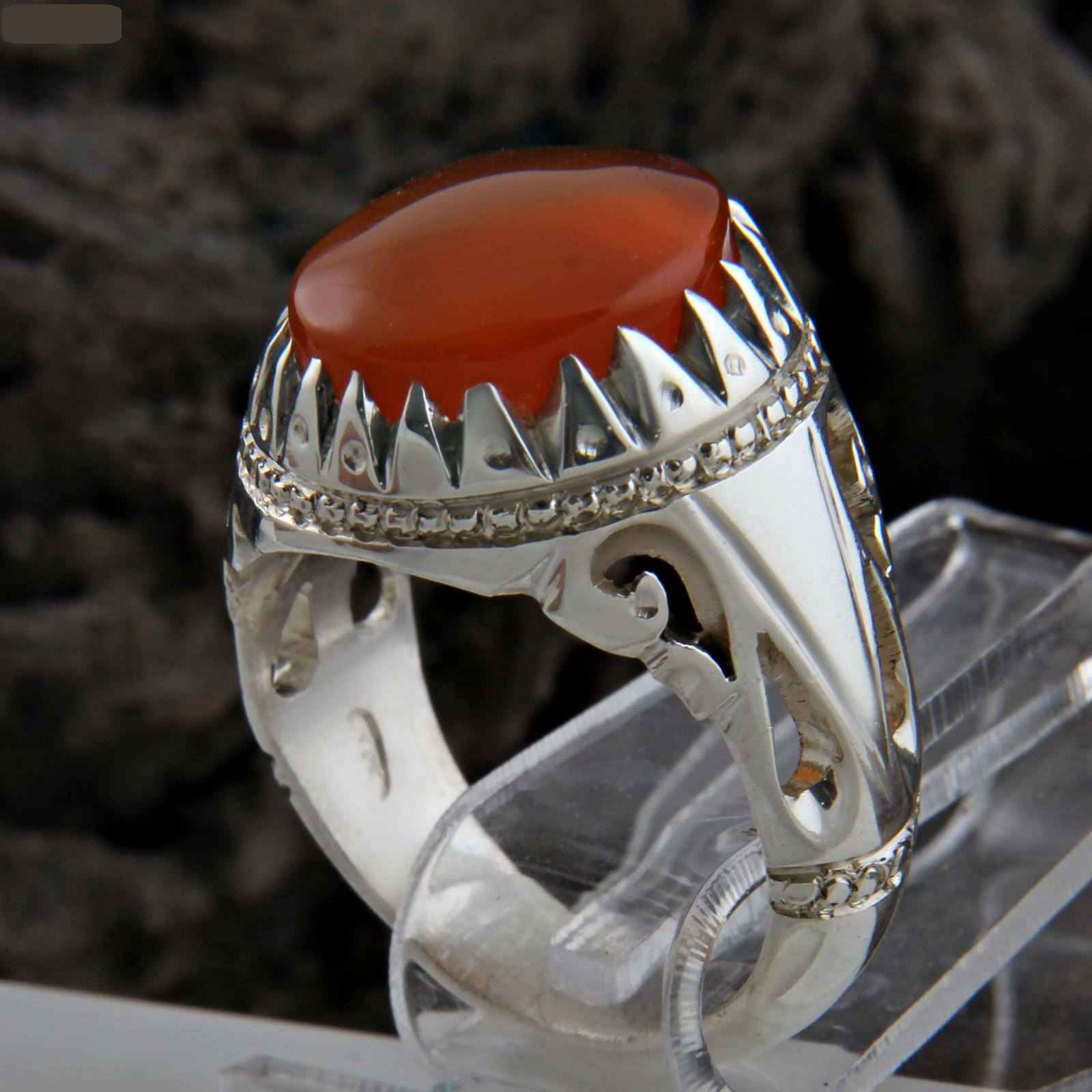 Bague en argent Aqeeq yéménite persane pour hommes - Modèle Roi