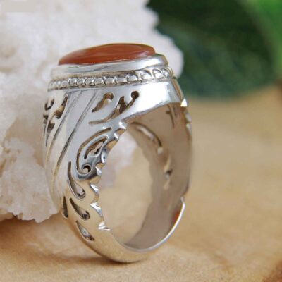 Bague en argent Aqeeq yéménite persane pour hommes – Rouge