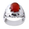 Bague en argent Aqeeq yéménite persane pour hommes - Rouge