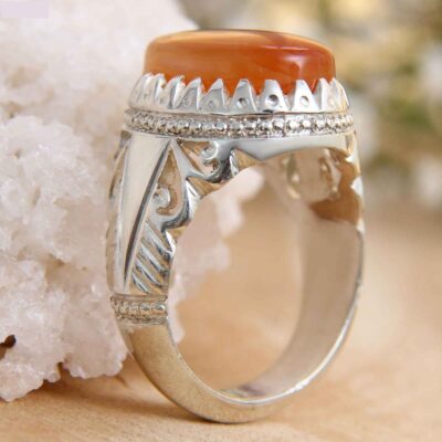 Bague en argent Aqeeq yéménite persane pour hommes – Rouge