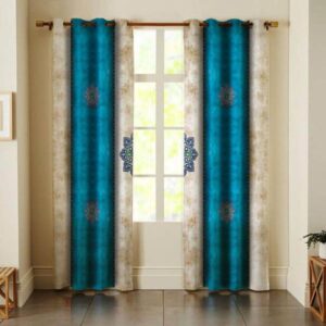 Rideau Œillets Persan – Velours Imprimé Design Bleu