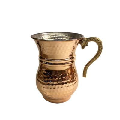 Tasse persane en cuivre – Fabriquée à la main avec anse pour boissons froides – Martelée Qalb