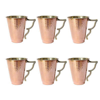 Tasse persane en cuivre – Ensemble de 6 fabriquées à la main avec anse pour boissons froides – Martelées Azari