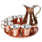 Tasse persane en cuivre – Ensemble de 8 fabriquées à la main avec anse pour boissons froides – Martelées avec pichet