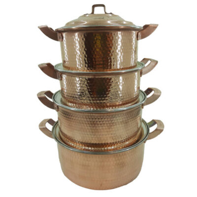 Marmite en cuivre persan – Ensemble de 4 marmites martelées traditionnelles