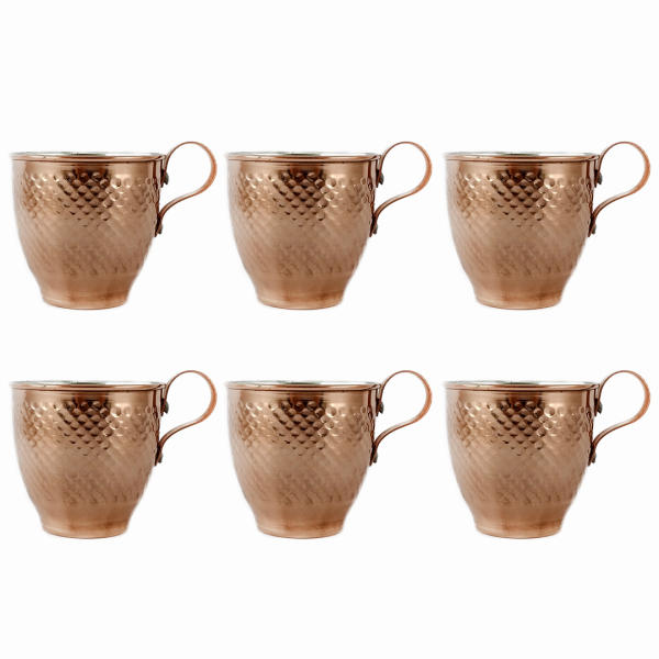 Tasse persane en cuivre - Ensemble de 6 fabriquées à la main avec anse pour boissons froides - Martelées Khomree