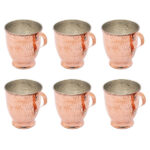 Tasse persane en cuivre – Ensemble de 6 fabriquées à la main avec anse pour boissons froides – Martelées Maah