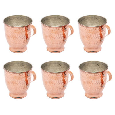 Tasse persane en cuivre – Ensemble de 6 fabriquées à la main avec anse pour boissons froides – Martelées Maah