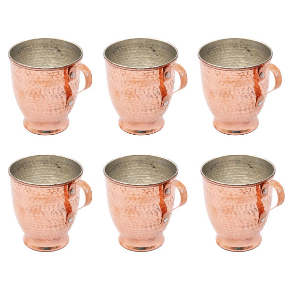 Tasse persane en cuivre - Ensemble de 6 fabriquées à la main avec anse pour boissons froides - Martelées Maah