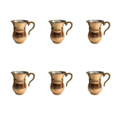 Tasse persane en cuivre – Ensemble de 6 fabriquées à la main avec anse pour boissons froides – Martelées