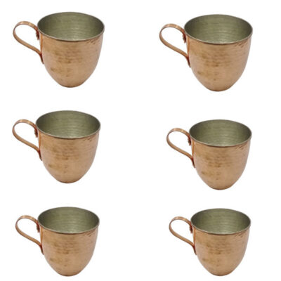 Tasse persane en cuivre – Ensemble de 6 fabriquées à la main avec anse pour boissons froides – Martelées Ctar