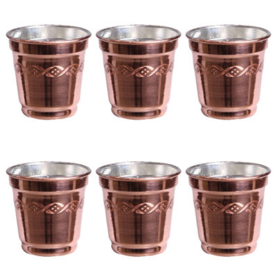 Tasse persane en cuivre – Ensemble de 6 fabriquées à la main avec anse pour boissons froides – Martelées Diamant