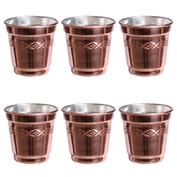 Tasse persane en cuivre - Ensemble de 6 fabriquées à la main avec anse pour boissons froides - Martelées Diamant