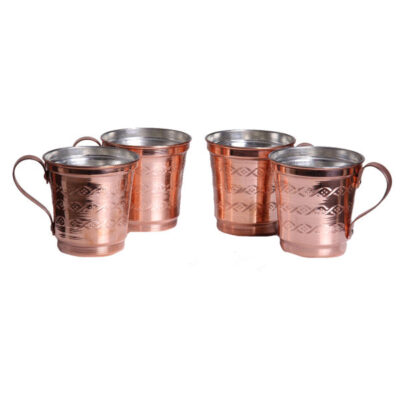 Tasse persane en cuivre – Ensemble de 6 fabriquées à la main avec anse pour boissons froides – Martelées Fardad