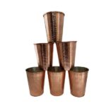 Tasse persane en cuivre – Ensemble de 6 fabriquées à la main avec anse pour boissons froides – Martelées Hakaki