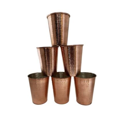 Tasse persane en cuivre – Ensemble de 6 fabriquées à la main avec anse pour boissons froides – Martelées Hakaki