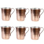 Tasse persane en cuivre – Ensemble de 6 fabriquées à la main avec anse pour boissons froides – Martelées Lale