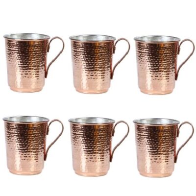 Tasse persane en cuivre – Ensemble de 6 fabriquées à la main avec anse pour boissons froides – Martelées Lale